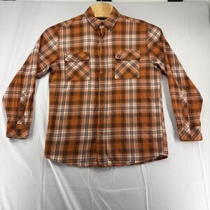 Ascend Mens Orange Plaid Flannel Long Sleeve Button Down Shirt Size M